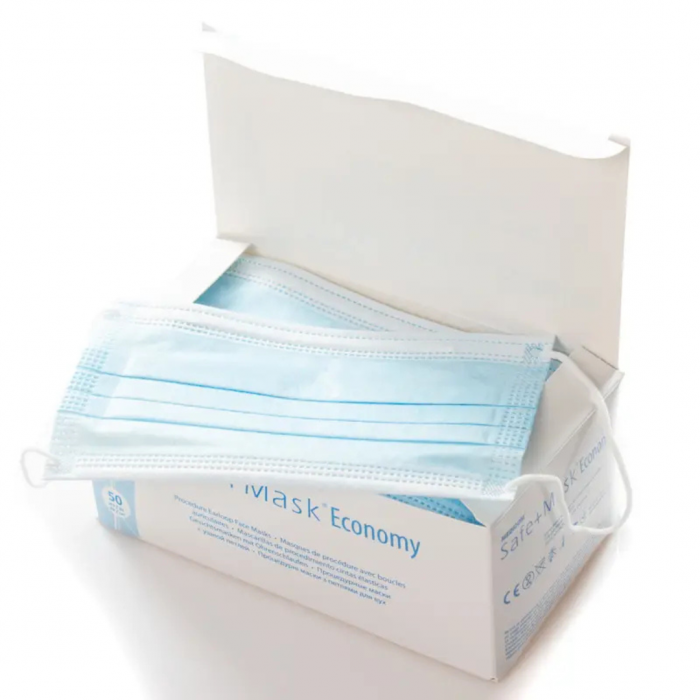 Захисні маски процедурні з петлями для вух Medicom SAFE+MASK Economy, блакитні 50 пар (8718007912784)