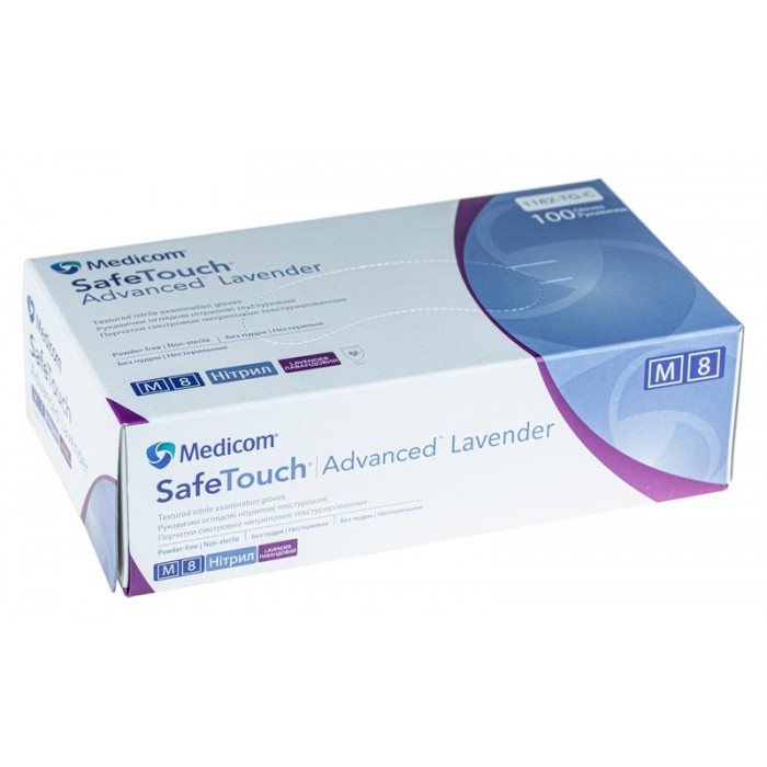 Рукавички нітрилові оглядові текстуровані без пудри нестерильні Medicom SafeTouch Advanced Lavender, 3,5г розмір M  50 пар (8718007909791)