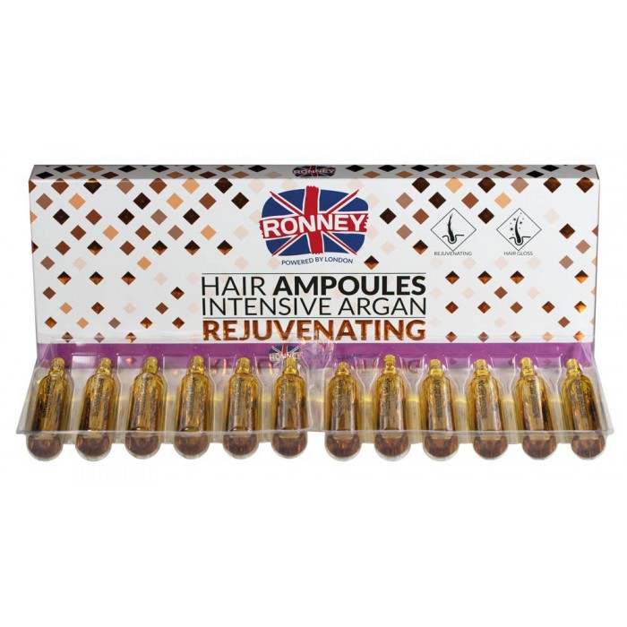Ампули для сухого та пошкодженого волосся RONNEY Hair Ampoules Intensive ARGAN Rejuvenating (12х10 мл) (5060589153561)