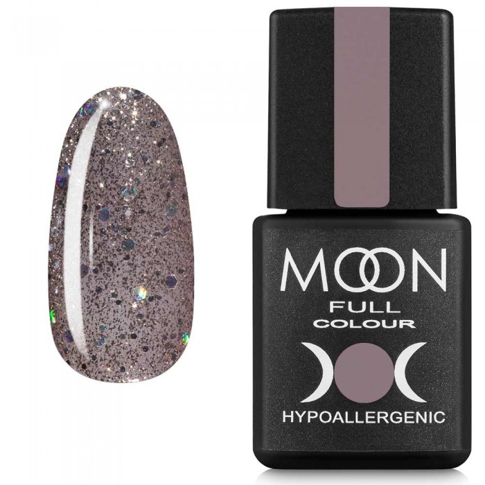 Гель-лак MOON FULL color Gel polish №323 сріблясто-бежевий з різнобарвним глітером 8 мл (5908254188831)