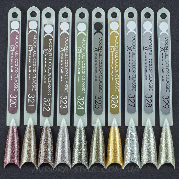 Гель-лак MOON FULL color Gel polish №328 сріблясто-золотий з різнобарвним глітером 8 мл (5908254188886)