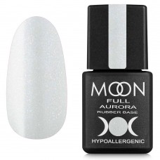 Каучукова база для гель лаку Moon Full Aurora №2001 біла з мілким шимером 8 мл (5905123014857)