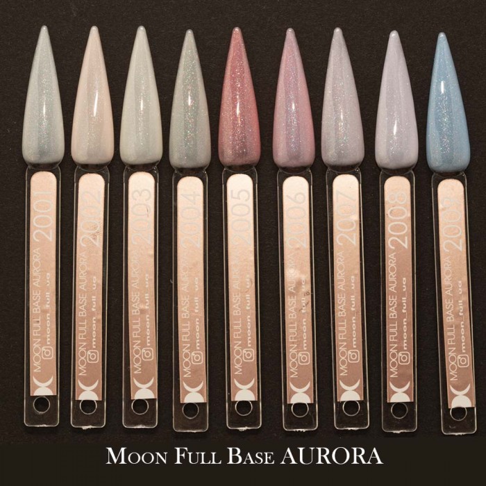 Каучукова база для гель лаку Moon Full Aurora №2008 ніжно-бузкова з мілким шимером 8 мл (5905123014925)