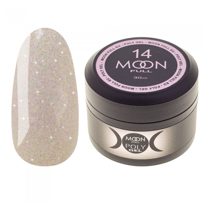 Полігель для нарощування нігтів Moon Full Poly Gel № 14 Молочний з бузковим шимером 30 мл (5905123015809)