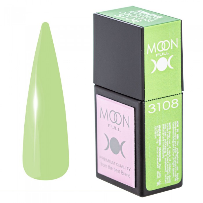 Кольорова база для нігтів Moon Full Amazing Tutti Frutti № 3108 ніжно-лаймова, 12 мл (5905123023507)
