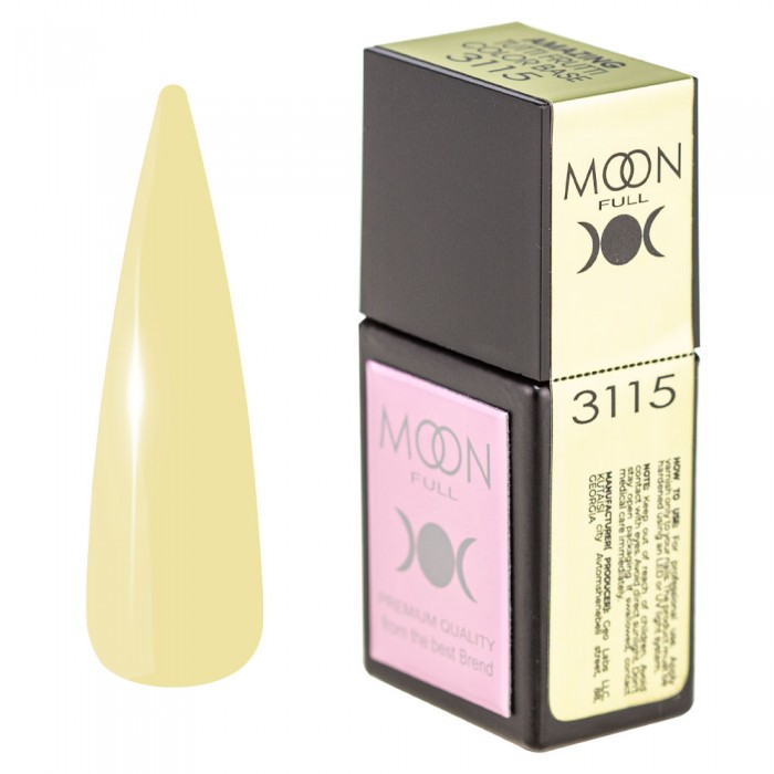 Кольорова база для нігтів Moon Full Amazing Tutti Frutti № 3115 пастельно-жовта, 12 мл (5905123023576)