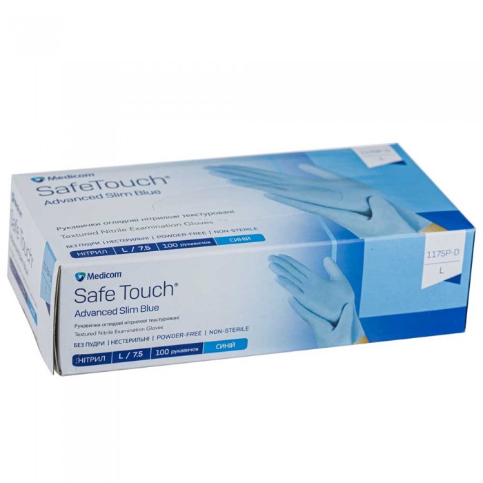 Рукавички нітрилові Medicom SafeTouch Advanced Slim Blue 1175P-D, 3,5г 50 пар (сині, розмір L) (8720249903826)